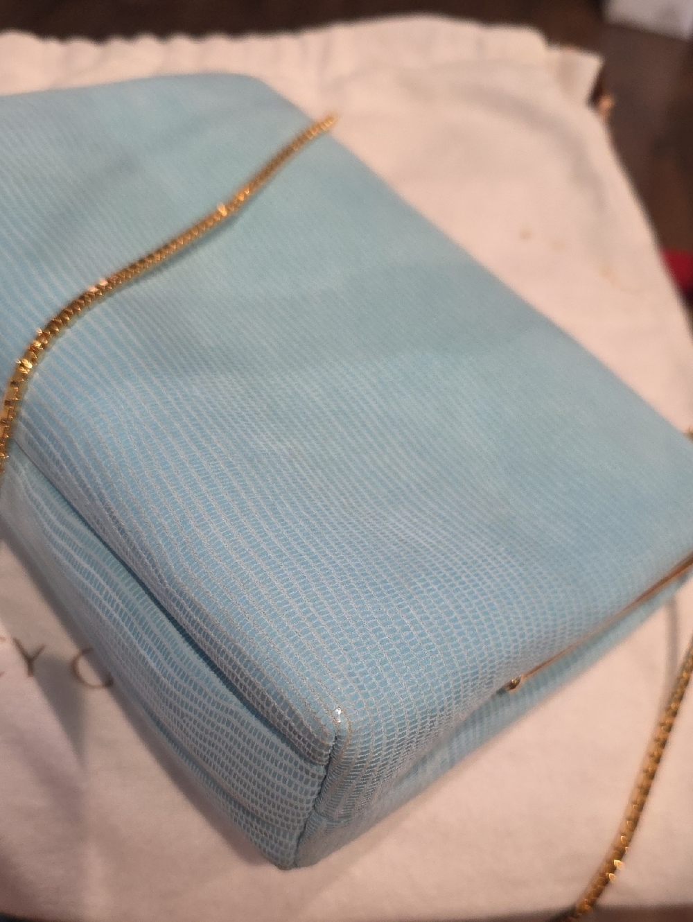 Nancy Gonzalez Light Blue Lizard-Textured Crossbody with Gold Chain